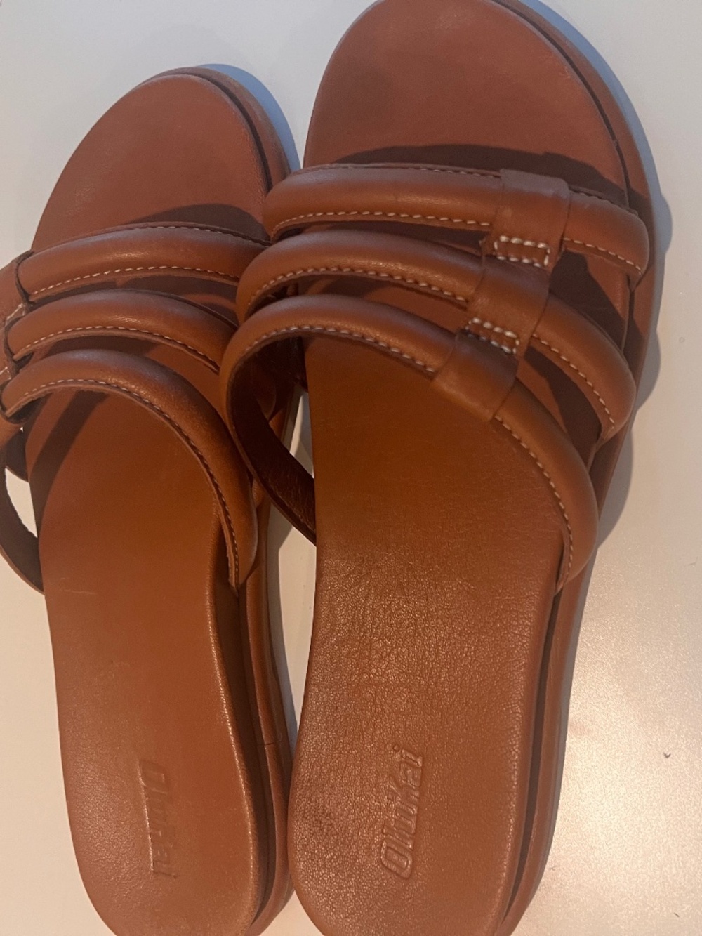 OluKai Women's Brown Leather Slide Sandals